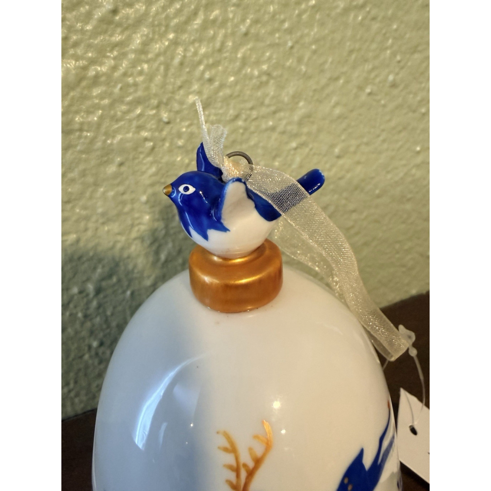 Bella’s Garden Blue And White Deer Christmas bell Ornament - Picture 2 of 6